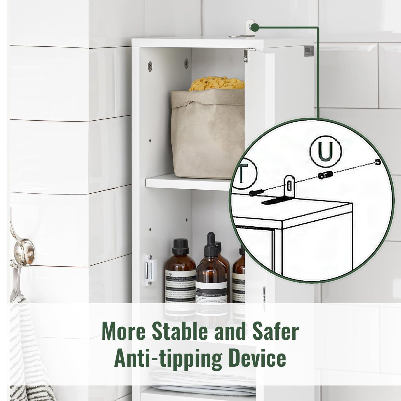 SoBuy BZR34-W Badezimmer Hochschrank mit 5 Fächern Badschrank Badregal mit 1 Schublade und Türen Badmöbel Weiß BHT ca: 20x180x20cm