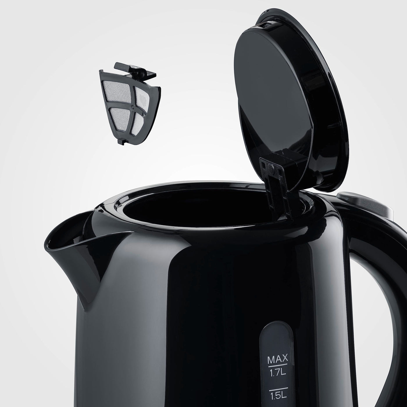 SEVERIN Wasserkocher 1,7 l, leistungsstarker und kompakter Wasserkocher in hochwertigem Design, elektrischer Wasserkocher mit Kalkfilter, schwarz, WK 4322