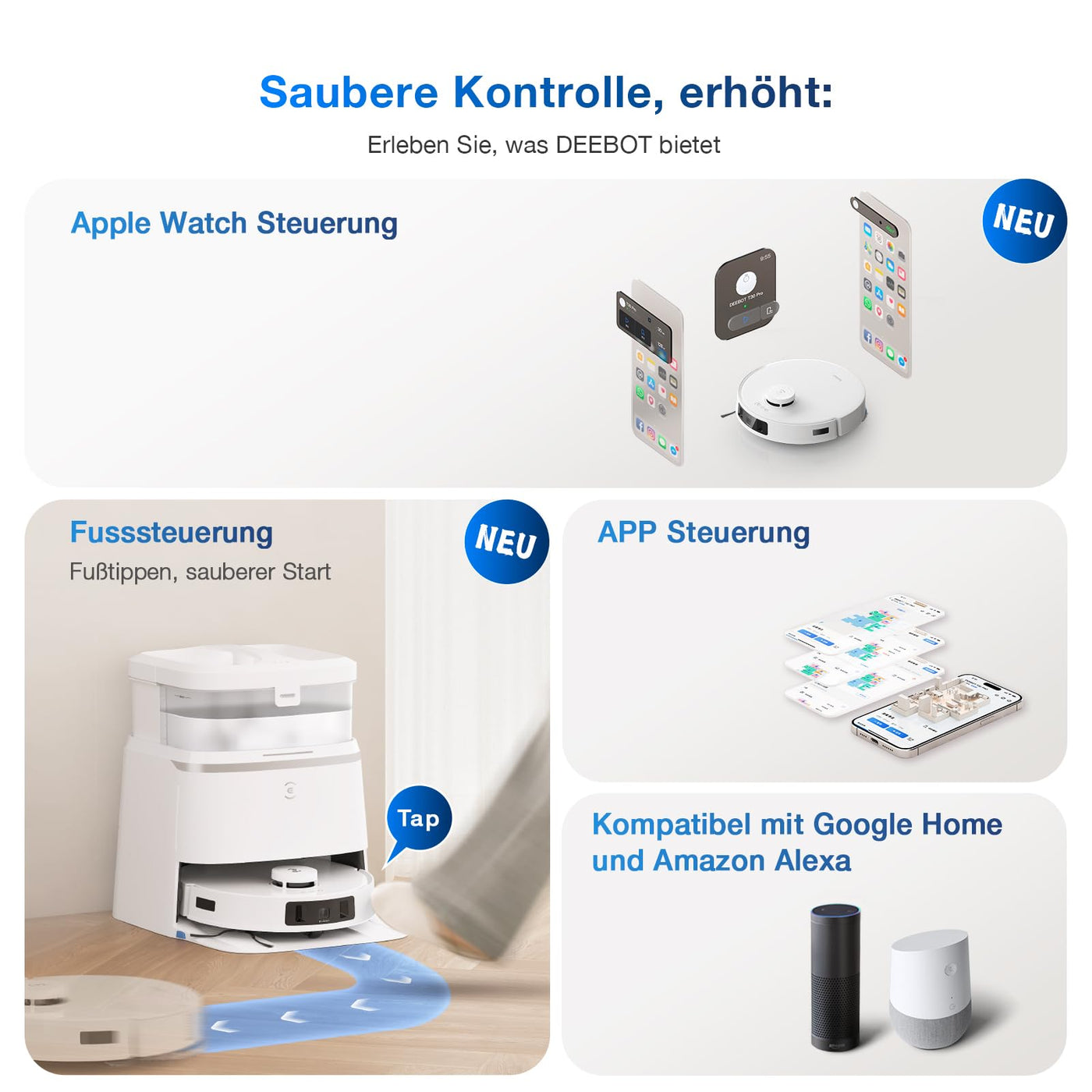 ECOVACS DEEBOT T30 PRO OMNI Saugroboter mit Wischfunktion, mit TrueEdge Moppin, Zero Tangle Bürste, 11.000 PA Saugkraft mit heißem Wasser und Smart Rewash, Farbe Silber