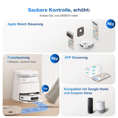 ECOVACS DEEBOT T30 PRO OMNI Saugroboter mit Wischfunktion, mit TrueEdge Moppin, Zero Tangle Bürste, 11.000 PA Saugkraft mit heißem Wasser und Smart Rewash, Farbe Silber