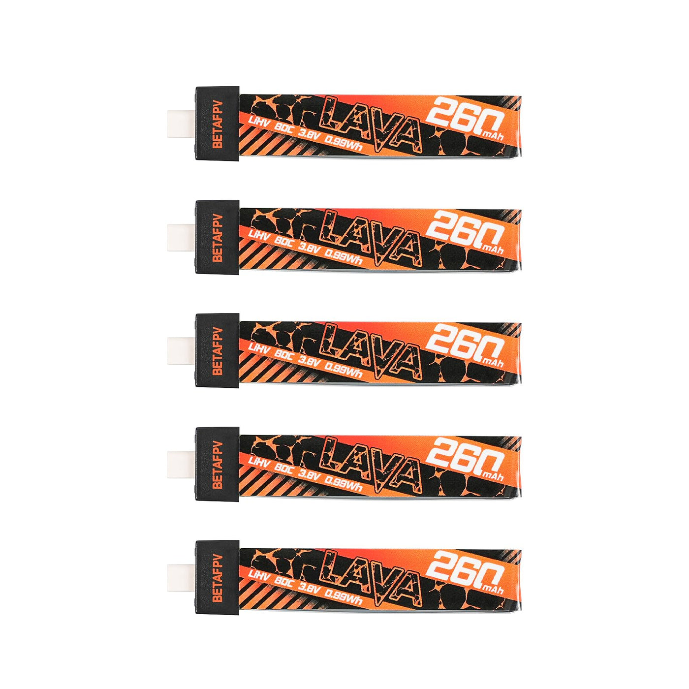 BETAFPV 5Stück Lava 1S 260mAh Lipo-Akku 3,8V 80C LiHV-Akku mit BT2.0-Anschluss, kompatibel mit 1S FPV Tiny Whoop Drohne Quadcopter wie Air65, Meteor65, Meteor65 Pro 1S Brushless Drohne