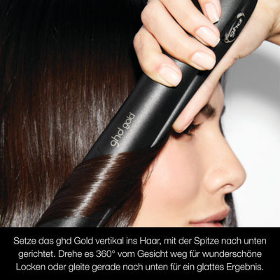 ghd Gold Glätteisen & Styler in Schwarz - Professionelles Styling, Für Sleekes, Glattes Haar mit Mehr Glanz - Profi-Ergebnisse ohne extreme Hitzebelastung - Für Alle Haartypen