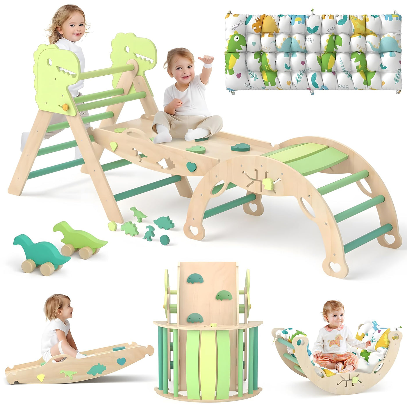LEWGEE Montessori Indoor Spielset:9-in-1 Klettergerüst,Indoor Kletterdreieck, Kletterbogen mit Kissen,und Rutsche für Kinder,Indoor Spielplatz 1-3 Jahre