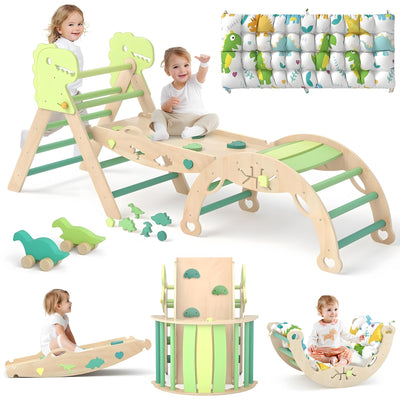 LEWGEE Montessori Indoor Spielset:9-in-1 Klettergerüst,Indoor Kletterdreieck, Kletterbogen mit Kissen,und Rutsche für Kinder,Indoor Spielplatz 1-3 Jahre