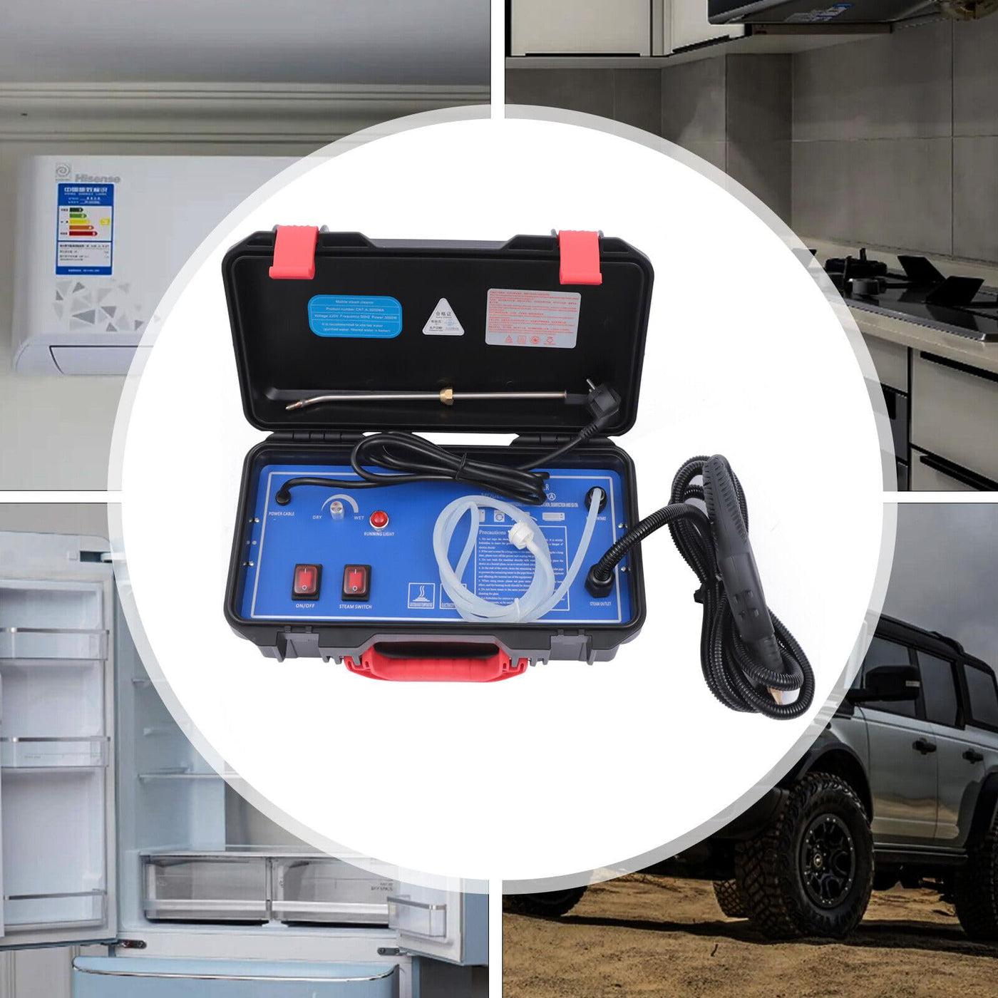 vinnyooc Dampfreiniger 220V 3000W Mehrzweck Power Dampfer Dampfreiniger Handgerät Tragbar Hochtemperatur Dampf-Temperatur 100-120℃ Dampfdruck 2-3.5bar für Badezimmern Autos Sofas