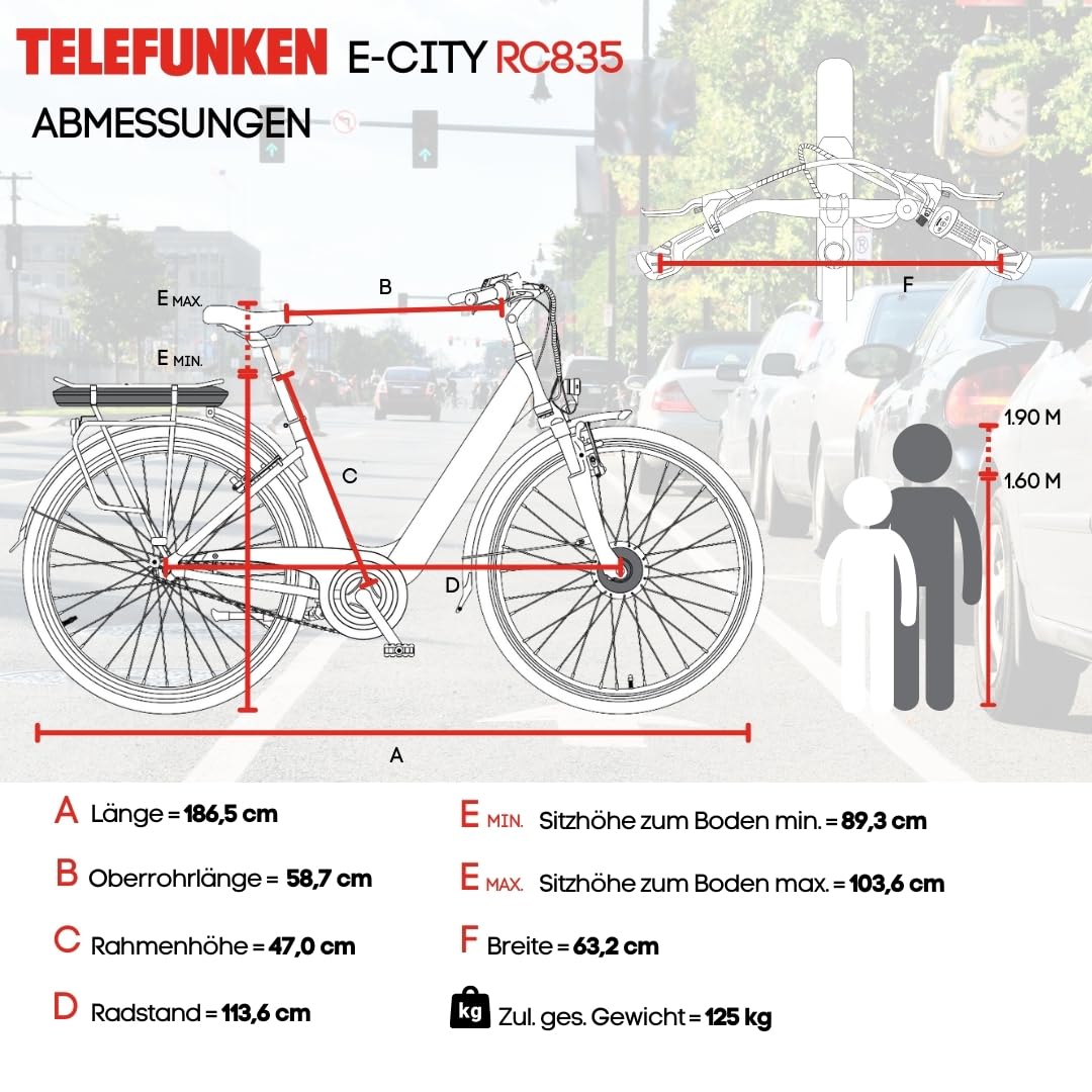 TELEFUNKEN E-Bike Damen 28 Zoll, Elektrofahrrad Frontmotor, 3-Gang Nabenschaltung, V-Bremsen - Pedelec Citybike