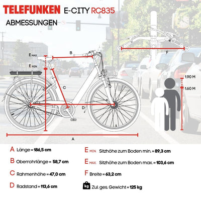 TELEFUNKEN E-Bike Damen 28 Zoll, Elektrofahrrad Frontmotor, 3-Gang Nabenschaltung, V-Bremsen - Pedelec Citybike