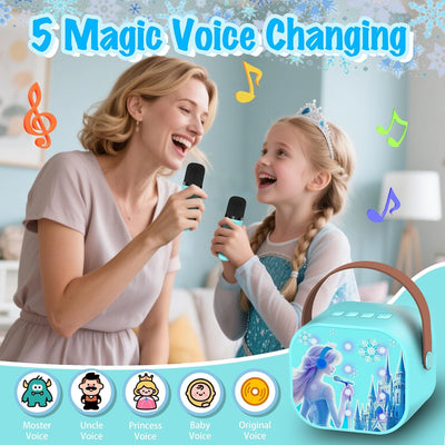 GirliGlee Mädchen Spielzeug, Karaoke Maschine Kinder, Mini Bluetooth Karaoke Anlage mit 2 Mikrofonen für 3 4 5 6 7 8 9 Jahre, Geburtstag Frozen Geschenke für Mädchen von 3–12 Jahren