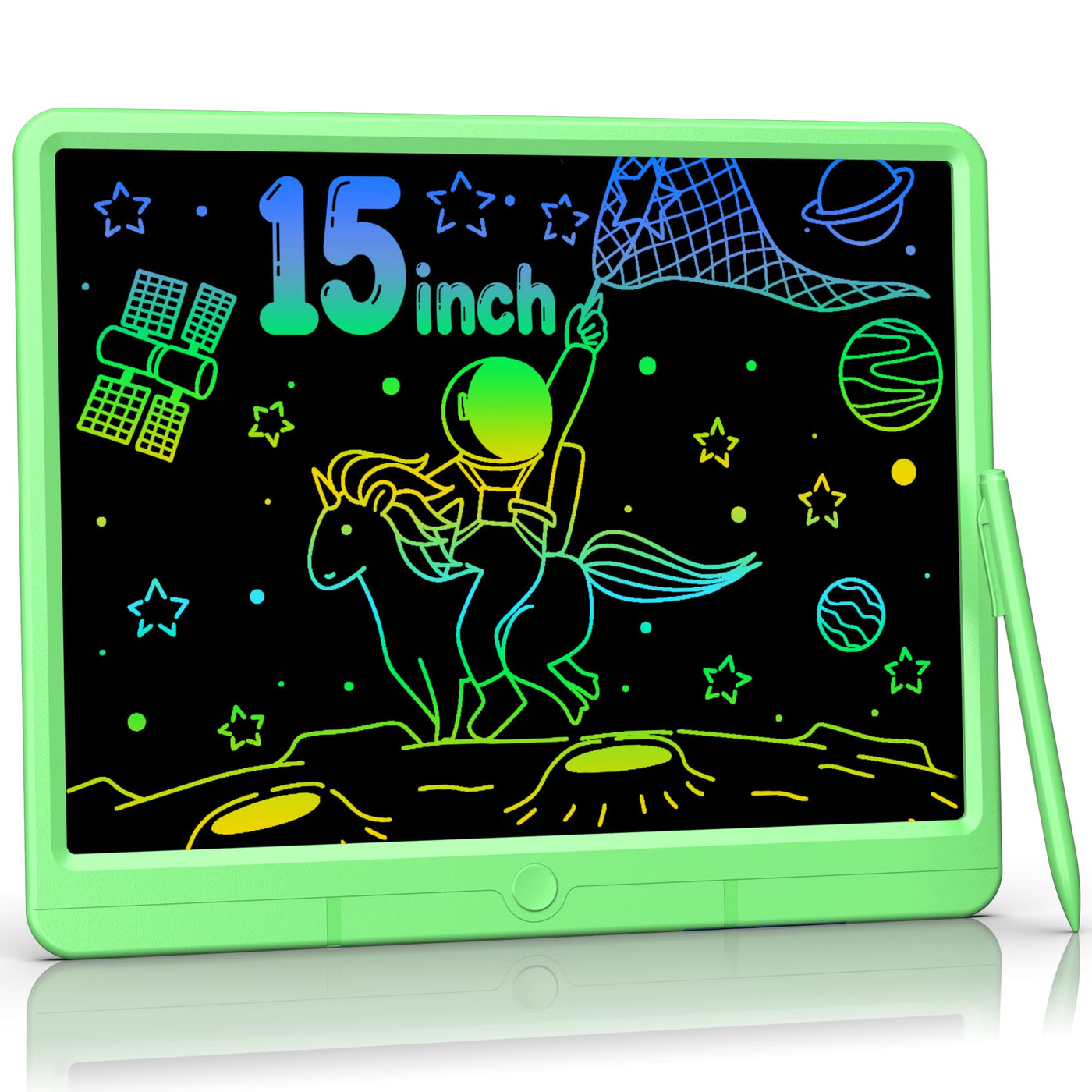 TUGAU LCD Schreibtafel Kinder Erwachsene, Löschbarer Maltafel Zaubertafel kinder 15 Zoll Zeichenbrett Geburtstag Weihnachts Geschenke Spielzeug für 3 4 5 6 7 8 Mädchen Jungen (Grün)