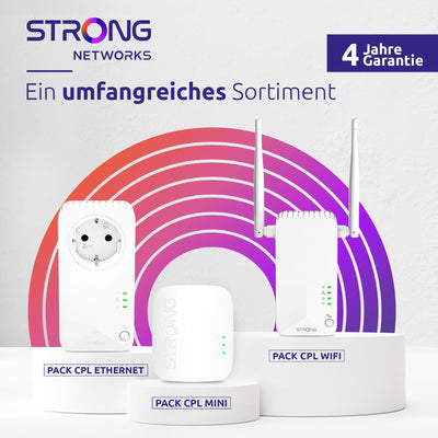 STRONG | Powerline 600 Triple Set Mini | 3 Powerline-Adapter 600 Mbps | Highspeed-Internetzugang | 300 m Reichweite | Für alle Boxen/Router | LAN-Anschluss | Plug & Play-Installation | weiß