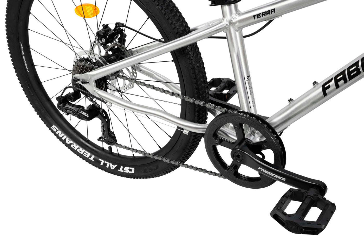 FabricBike Terra - Alu Mountainbike Jugendfahrrad 24 Zoll ab 8, 9, 10 und 11 Jahre, 7-Gang-Schaltung, Scheibenbremse, Federgabel, Kinder Fahrrad (Polished)