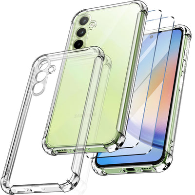New&Teck Handyhülle hülle für Samsung Galaxy A35 5G + 2 Hartglas-Displayschutz, Schutzhülle aus weichem TPU-Silikon, Bumper mit verstärkten Ecken, klarer Schutz.