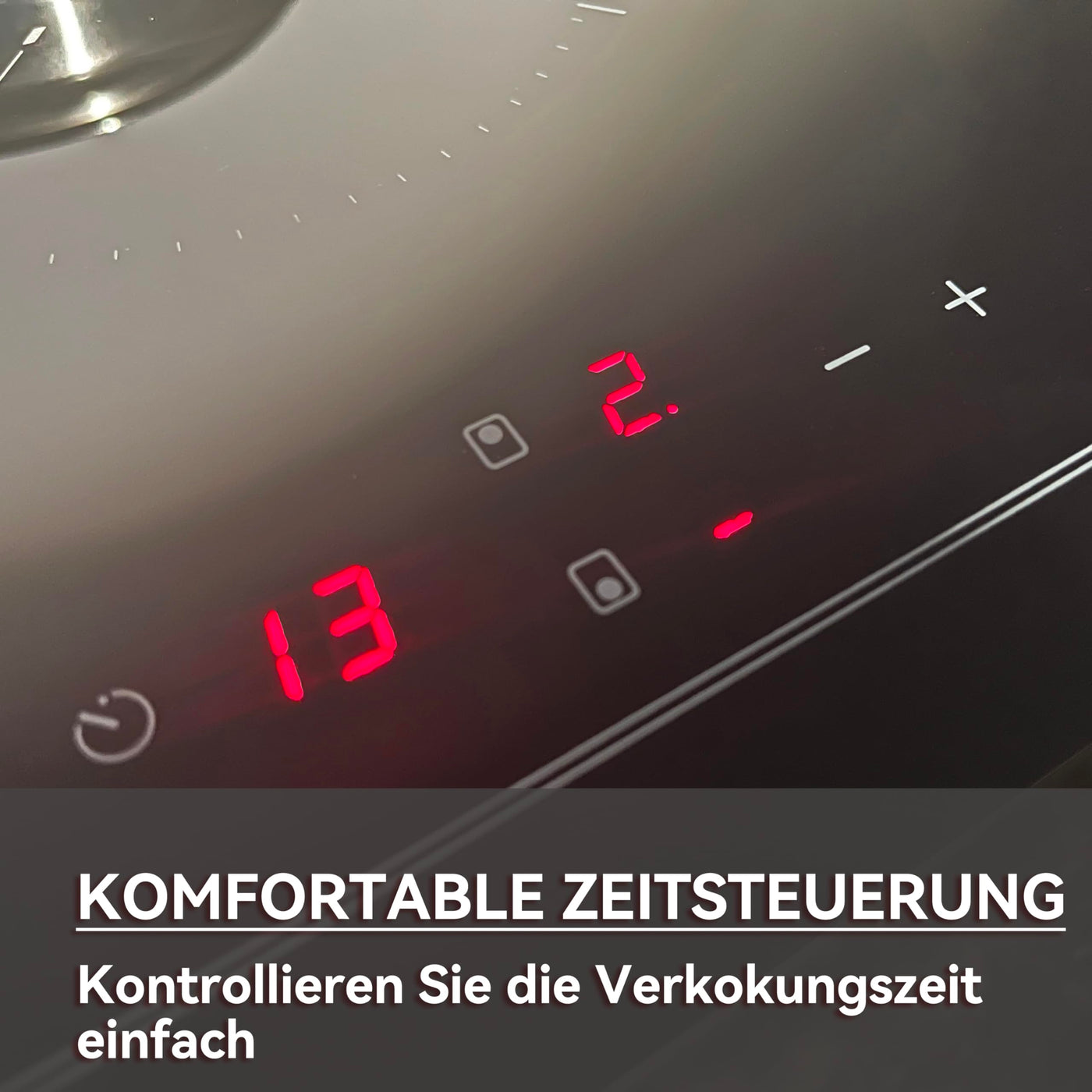 Hermitlux Domino Glaskeramikkochfeld, Eingebaut 29 cm Glaskeramik Elektrisches Kochfeld, 9 Leistungsstufen, Sensor-Touch-Steuerung, Kindersicherung, 1-99 Minuten-Timer, Geeignet für Alle Töpfe