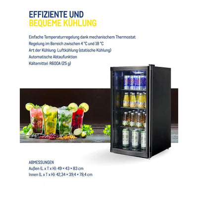 METRO Professional Mini-Kühlschrank GPC1088, 88 L, 1.052 kWh/24h, 3 Edelstahl-Drahtböden, schwarz