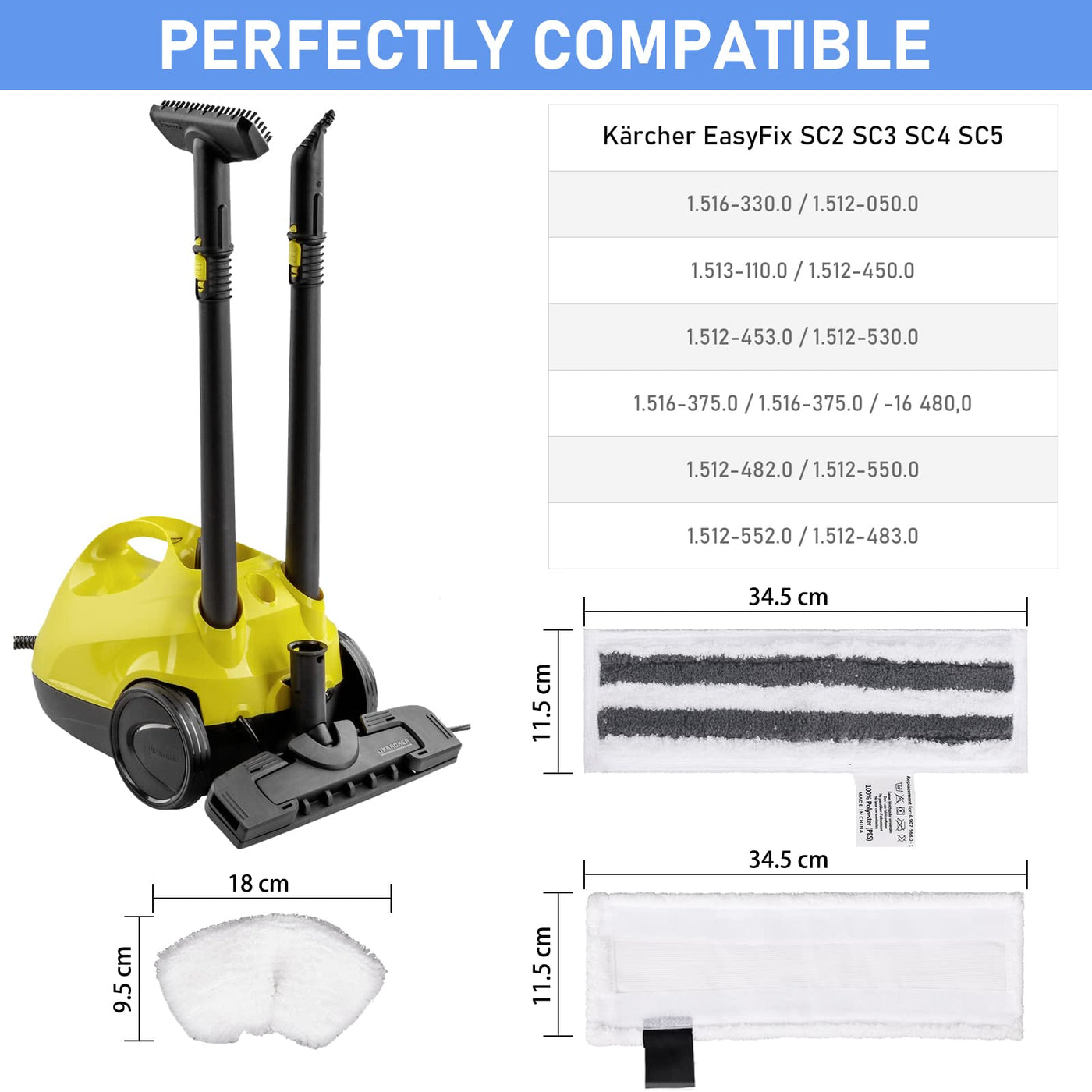12 Stück Mikrofaser-Tuchset, Zubehör Kompatibel für Kärcher Dampfreiniger Easyfix SC2 SC3 SC4 SC5, 3 Mikrofaser-Überzugsset + 2 Schleiflappen + 3 Handdüse Microfiber Cloth + 4 Rundbürsten