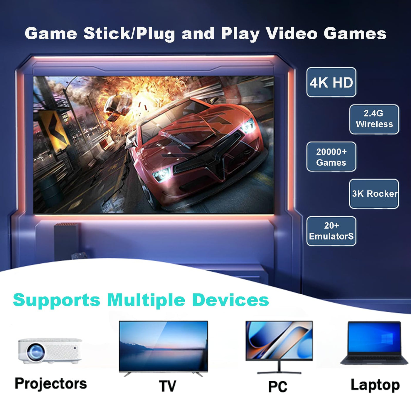 Deluisho M15 Retro Gaming Konsole, Retro Spielekonsole, Game Stick, 4K HD Retro-Gaming-Konsole,Integrierte 20.000+ Klassische Spiele, unterstützt 20+ Simulatoren, mit Zwei drahtlosen Controllern