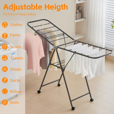 Kaixin Rabbit Zusammenklappbarer Wäscheständer，Und Habe 18 stangen，Räder können festgestellt Werden，Wäscheständer aus Metall，Rostschutzbehandlung，Kann drinnen und draußen verwendet Werden