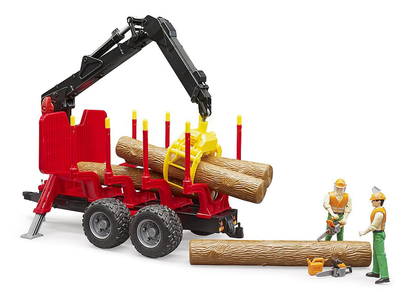 bruder 02252 - Rückeanhänger mit Ladekran, 4 Baumstämmen & Holzgreifer - 1:16 Fahrzeuge, Anhänger, Forstwirtschaft, Waldarbeit, Bäume, Holzwagen, Kran, Lader, Förster