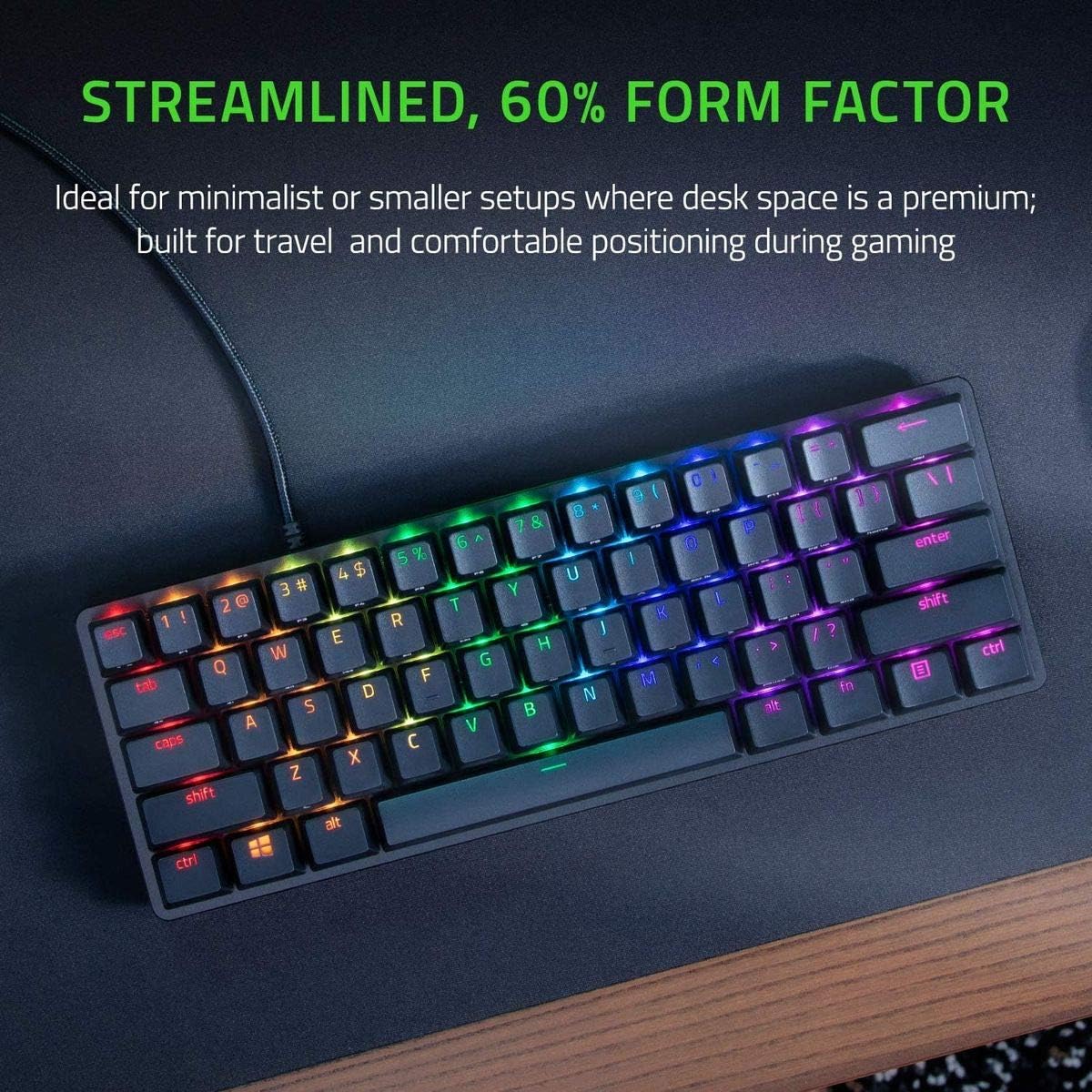 Razer Huntsman Mini (Purple Switch) - Kompakte 60% Gaming Tastatur (Klickende Optisch-Mechanische Switches, Doubleshot PBT-Tastenkappen, Abnehmbares USB-C Kabel) QWERTZ DE-Layout | Schwarz