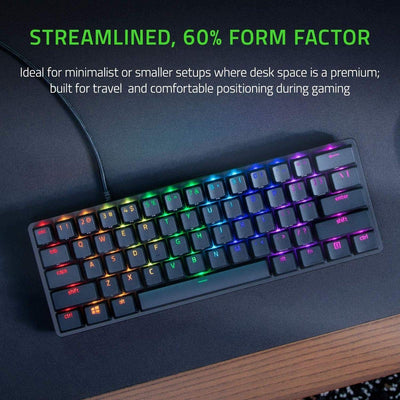 Razer Huntsman Mini (Purple Switch) - Kompakte 60% Gaming Tastatur (Klickende Optisch-Mechanische Switches, Doubleshot PBT-Tastenkappen, Abnehmbares USB-C Kabel) QWERTZ DE-Layout | Schwarz