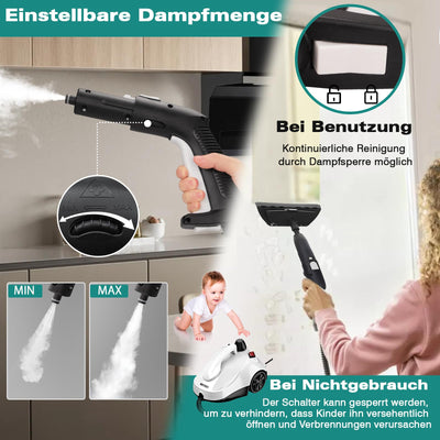 KROQO Dampfreiniger,Mehrzweck-Dampfreiniger Handgerät,Dampfreiniger für alles mit 23-Zubehörteilen,Entfernen von Tapeten,Boden,Teppich,Sofa,Polstermöbel,Auto,Fliesen,Polster,Bad- 1.5L Steam Cleaner