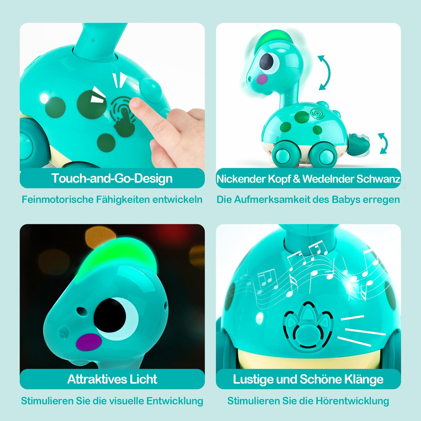 CubicFun Musik Dinosaurier Baby Spielzeug ab 6 9 12 Monate, Krabbelspielzeug mit Licht & Sound,Interaktives Krabbel Dino Baby Spielzeug 6 Monate,Tummy Time Toys,Weihnachten Geschenke für Junge Mädchen