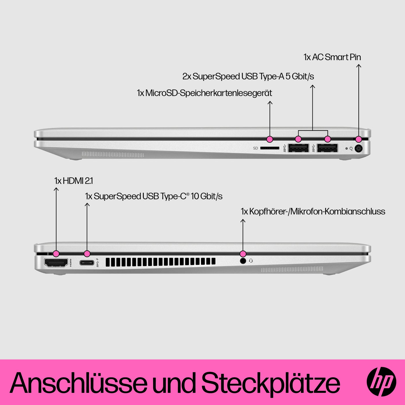 HP Pavilion x360 2-in-1 Laptop | 14" FDH Touchdisplay | Intel Core i5-1335U | 16 GB DDR4 RAM | 512 GB SSD | Intel Iris Xe | Windows 11 Home | QWERTZ Tastatur | Natural Silver