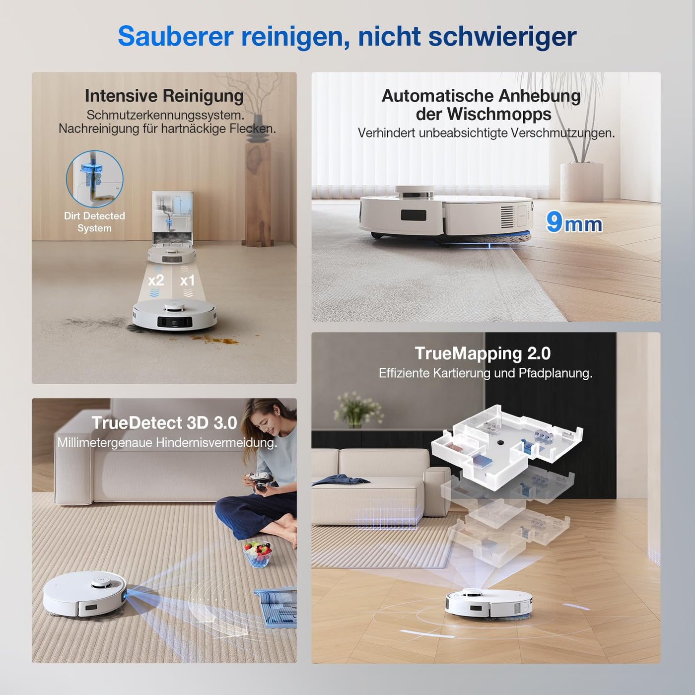ECOVACS DEEBOT T30S Saugroboter mit Wischfunktion, 11000Pa Saugkraft, ZeroTangle Technologie, Adaptive TruEdge™ Kantenreinigung, Heißwasser-Mopp-Waschen, Selbstentleerung, Auto-Anheben des Mopps