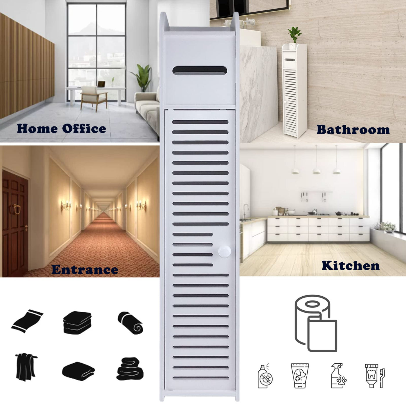 Toilettenschrank mit Toilettenpapierhalter, Badezimmerschrank Bad Hochschrank Badschrank Schmal, 81cm Freistehender Badezimmerschrank mit Ablagefach, 2 Fächer & Schublade, L16CM x W17CM x H81CM