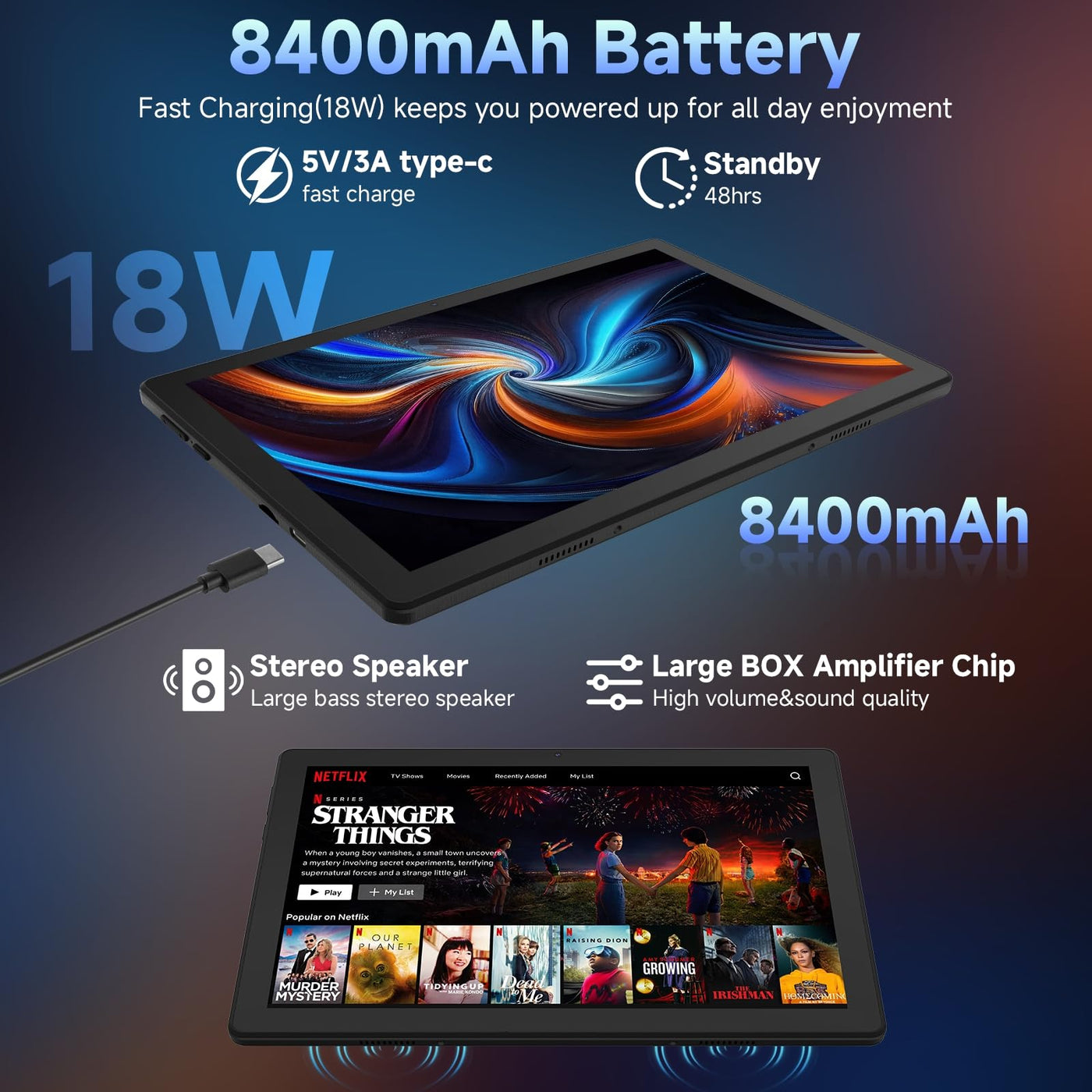 Ainmel Tablet 11,5 Zoll Android 15, 30GB RAM 1TB TF, 2K Android Tablet 2000 * 1200 FHD, 8400mAh, Widevine L1, 13MP Kamera, WiFi 6&BT 5.3, Face ID Tablet PC für Arbeit/Studium - Schwarz