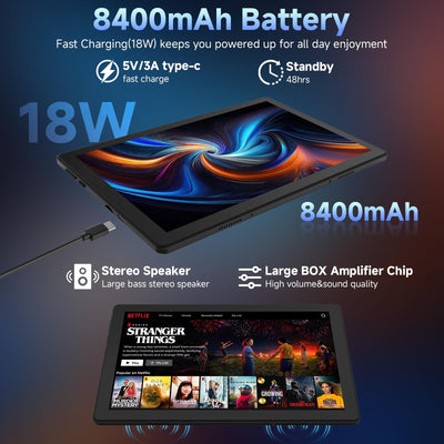 Ainmel Tablet 11,5 Zoll Android 15, 30GB RAM 1TB TF, 2K Android Tablet 2000 * 1200 FHD, 8400mAh, Widevine L1, 13MP Kamera, WiFi 6&BT 5.3, Face ID Tablet PC für Arbeit/Studium - Schwarz