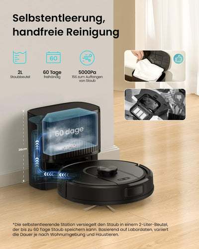 W11 Saugroboter mit Wischfunktion, Saugroboter mit LiDAR Navigation, Staubsauger Roboter mit 5000Pa Starke Saugkraft, Roboterstaubsauger mit Lang Laufzeit, 2L Wischroboter mit WIFI, ideal für Teppich