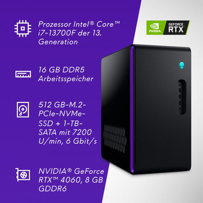 Alienware Aurora R16 Gaming Desktop , 13th Gen Intel Core i7, 16Go RAM, Intel Wi-Fi 6, 512GB SSD, 1TB HDD, NVIDIA GeForce RTX 4060, Basalt Black