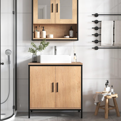 EUGAD Waschbeckenunterschrank 60x60x30 cm, Badezimmerschrank mit höhenverstellbarer Trennwand, Kleiner Schrank im Badezimmer, Badschrank aus Holzwerkstoff Metall, Schwarz