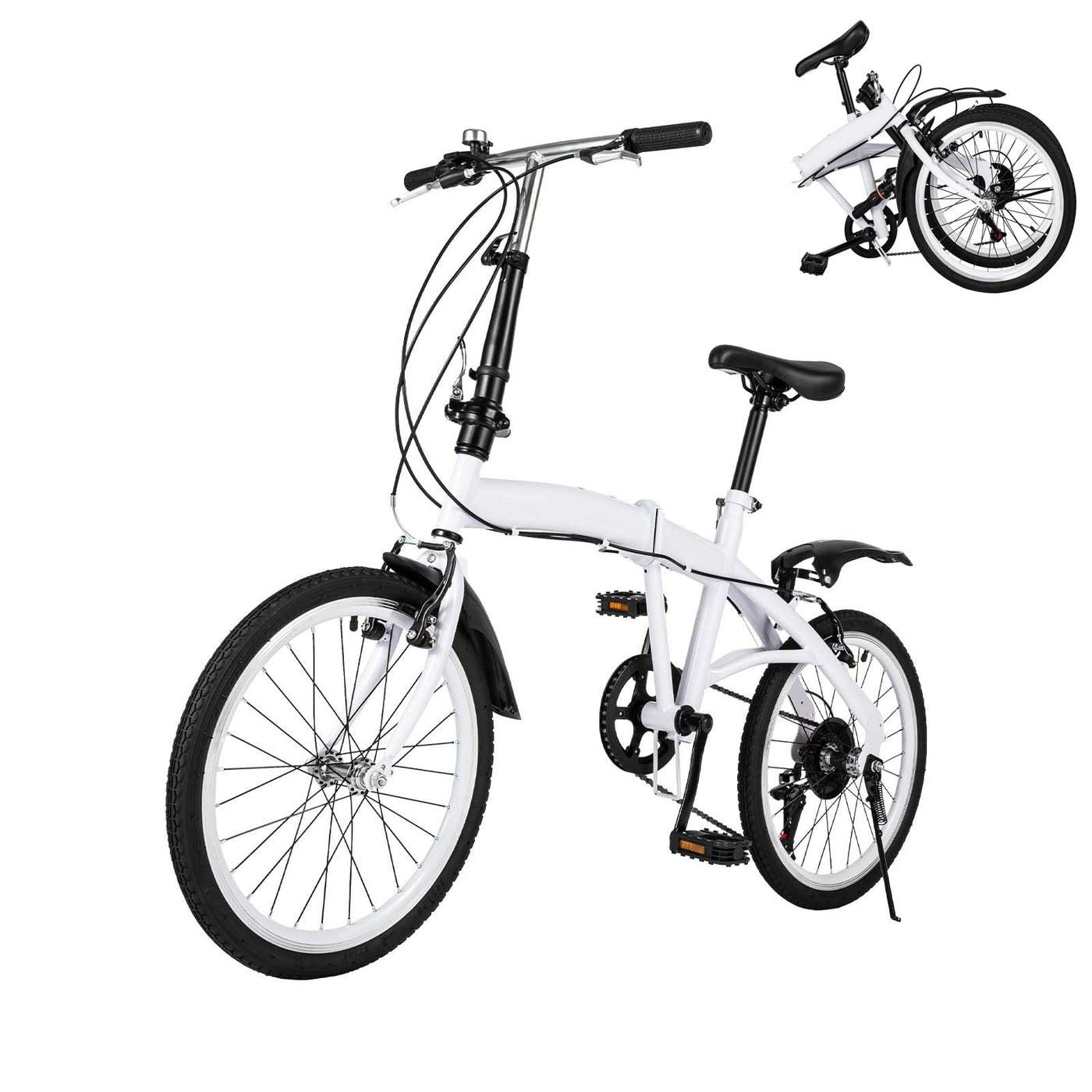 TFCFL 20 Zoll Faltrad Klapprad Einstellbare Höhe Leichtgewicht Fahrrad Mountainbike 7 Gang Schalthebel Doppel V Bremse Erwachsenenfahrrad für Herren Damen Studenten Weiß