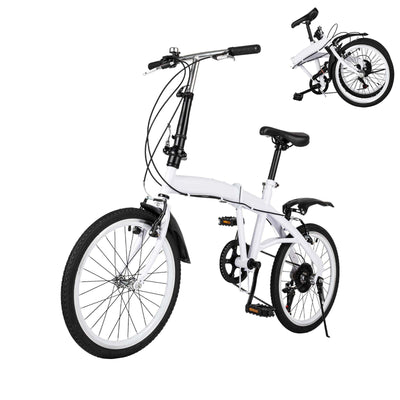 TFCFL 20 Zoll Faltrad Klapprad Einstellbare Höhe Leichtgewicht Fahrrad Mountainbike 7 Gang Schalthebel Doppel V Bremse Erwachsenenfahrrad für Herren Damen Studenten Weiß