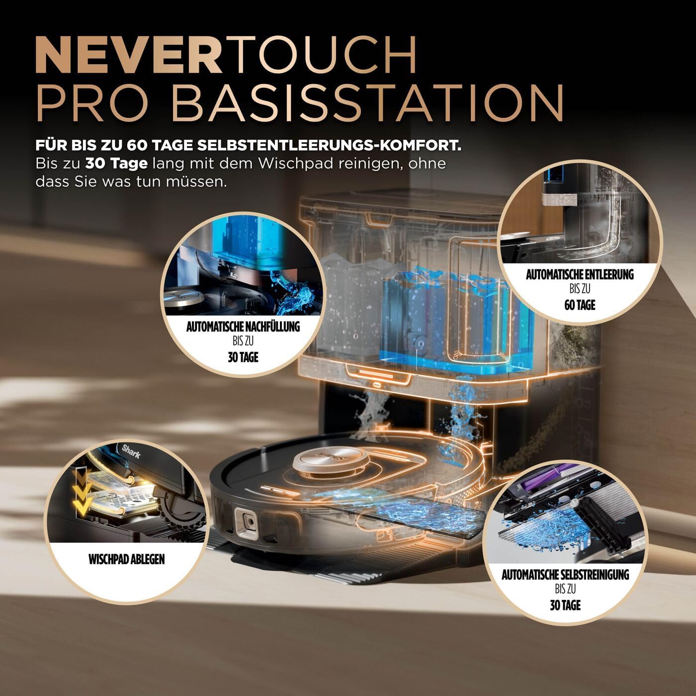 Shark PowerDetect 2-in-1 Saug- und Wischroboter, NeverTouch Pro 60 Tage selbstentleerend, selbstnachfüllend mit 3D & LiDAR-Navigation, NeverStuck-Hindernisumgehung, Schwarz RV2800ZEEU