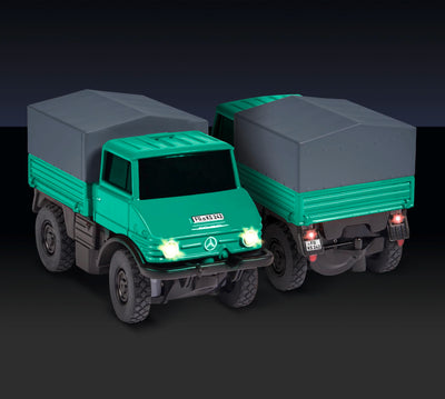 Carson 500504165 1:87 MB Unimog Forst mit Hänger 2.4GHz 100% RTR - Fahrfertiges Modell, RC Auto, H0 Auto,RC Modell,Diorama Fahrzeug