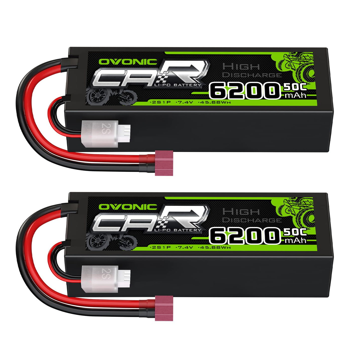 OVONIC 2s Lipo Akku 7,4V 6200mAh 50C mit T Stecker Hardcase Lipo Batterie Zellen für RC Auto Evader Truck Truggy BX Quadcopter Hubschrauber LKW Boot Flugzeug (2 Stück)