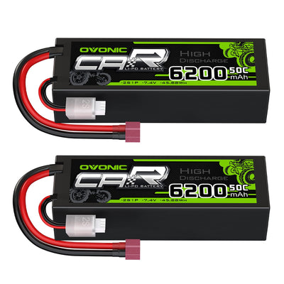 OVONIC 2s Lipo Akku 7,4V 6200mAh 50C mit T Stecker Hardcase Lipo Batterie Zellen für RC Auto Evader Truck Truggy BX Quadcopter Hubschrauber LKW Boot Flugzeug (2 Stück)