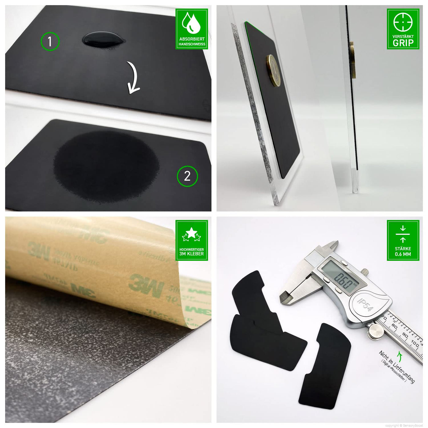 SensoryBoost Grip Tape Set für Logitech G PRO X Superlight 1 & 2 (+ extra Grip-Pad) Schweißabsorbierend, extrem rutschfest, Ultradünn (0.5mm) Selbstklebend & Rückstandsfrei - Gaming Maus Zubehör