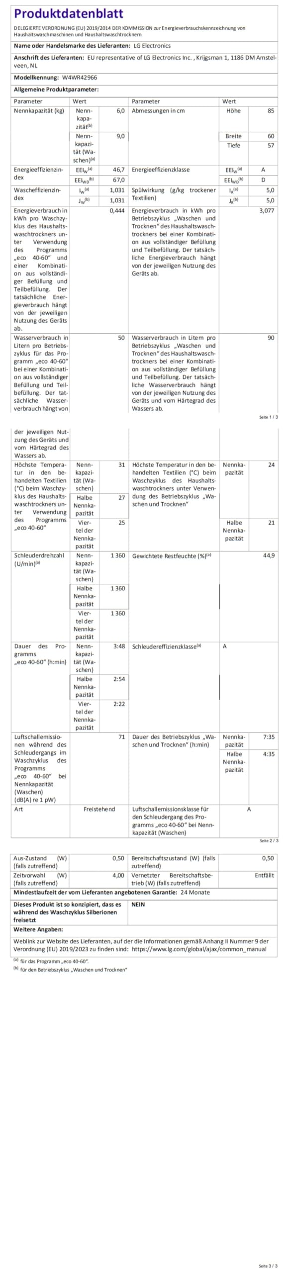 LG W4WR42966, Klasse A/D, Frontlader-Waschtrockner 9-6 kg, 62 x 60 x 85 cm, Wi-Fi, AI Direct Drive, Tiefenreinigung mit Dampf, TurboWash 360, Sicherheitsglastür, Weiß - Bullaugenring: Schwarz