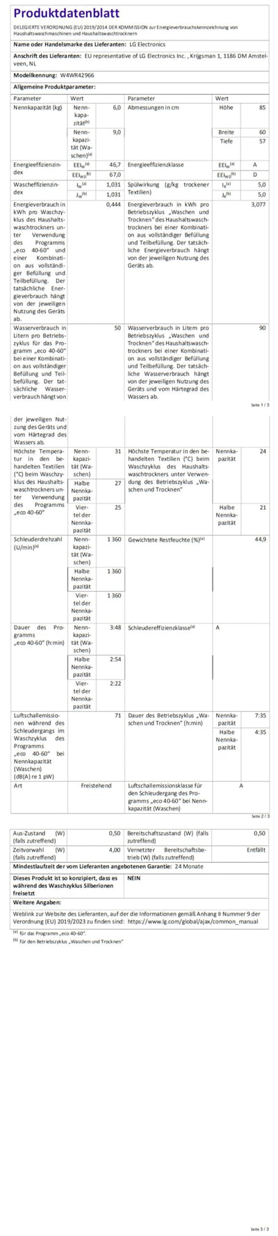 LG W4WR42966, Klasse A/D, Frontlader-Waschtrockner 9-6 kg, 62 x 60 x 85 cm, Wi-Fi, AI Direct Drive, Tiefenreinigung mit Dampf, TurboWash 360, Sicherheitsglastür, Weiß - Bullaugenring: Schwarz