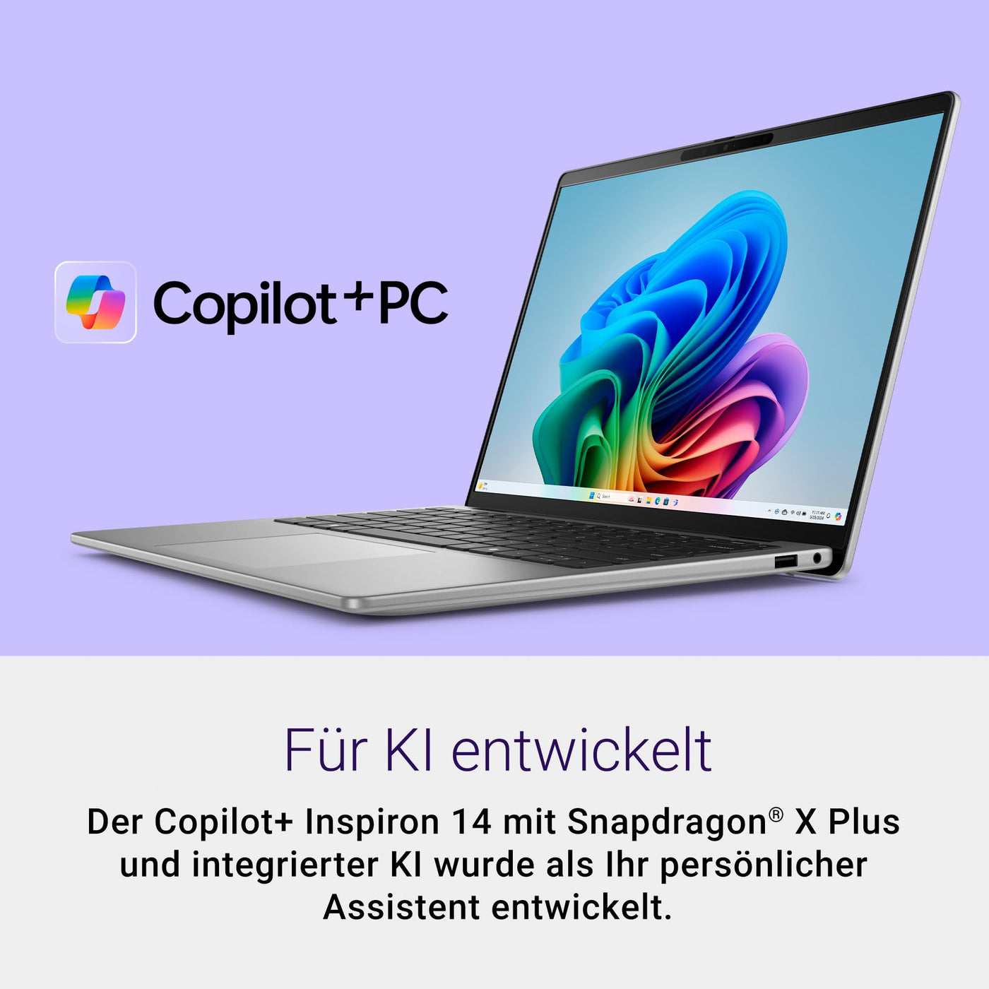 Dell Inspiron 14 (5441) Copilot+ PC Laptop 14 Inch FHD+ Display 60 Hz, Qualcomm Snapdragon X Plus, 16GB RAM, 512GB SSD, Qualcomm Adreno, Windows 11 Home, German QWERTZ Backlit AI Keyboard, Titanium