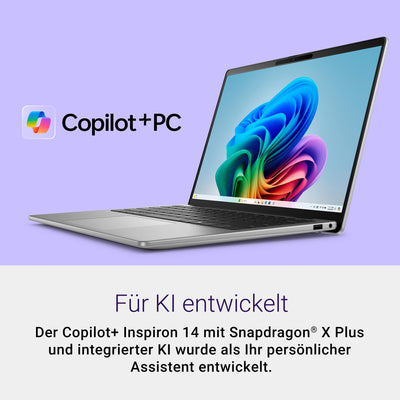 Dell Inspiron 14 (5441) Copilot+ PC Laptop 14 Inch FHD+ Display 60 Hz, Qualcomm Snapdragon X Plus, 16GB RAM, 512GB SSD, Qualcomm Adreno, Windows 11 Home, German QWERTZ Backlit AI Keyboard, Titanium