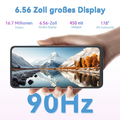 OSCAL Flat 2 Handy Ohne Vertrag, Android 15, 12GB+128GB/2TB TF Handy Günstig, 6.56'' HD+ 90Hz Smartphone Ohne Vertrag, 13MP+8MP, 5000mAh, Dual SIM/OTG/GPS/Fingerabdruck/Gemini AI/2 Jahre Garantie