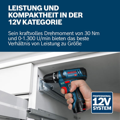 Bosch Professional 12V System Akku Bohrschrauber GSR 12V-15 (inkl. 2x GBA 2.0Ah, Ladegerät, 39tlg.-Zubehör-Set, Werkzeugtasche) - Amazon Exclusive
