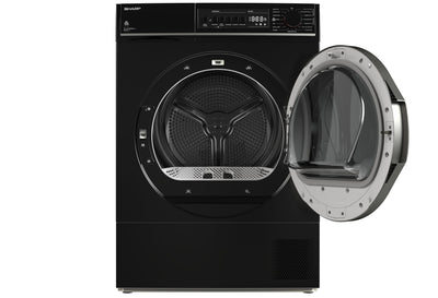 Sharp KD-ROHB8GBA+++-DEWärmepumpentrockner / A+++ / 8 kg / 15 Programme inkl. 30 min Kurzprogramm / BubbleDrum-Schontrolmmel mit LED-Trommelbeleuchtung / Ablaufschlauch / Schwarz