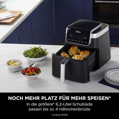 Ninja Air Fryer Heißluftfritteuse MAX PRO, 6,2L Airfryer, Antihaftbeschichtung, spülmaschinenfester Korb und Crisper Gittereinsatz, Fritteuse ohne Öl, digital, Kochen aus dem Gefrorenen, Grau, AF180EU
