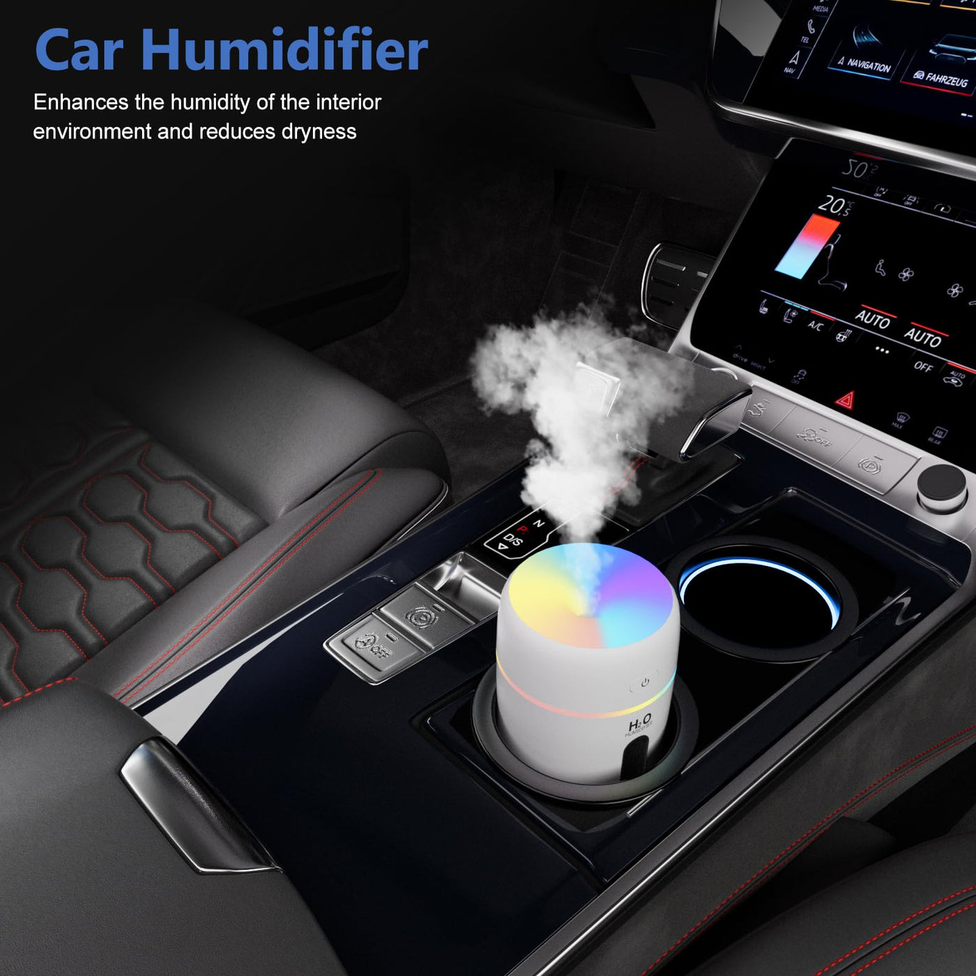 KARFUN Luftbefeuchter,Mini Humidifiers fürs Auto mit 7 Farben Licht,Leiser Raumbefeuchter Klein,Automatische und Leise,Abschaltung,Büro,Schlafzimmer,Auto,Desktop (Weiß)